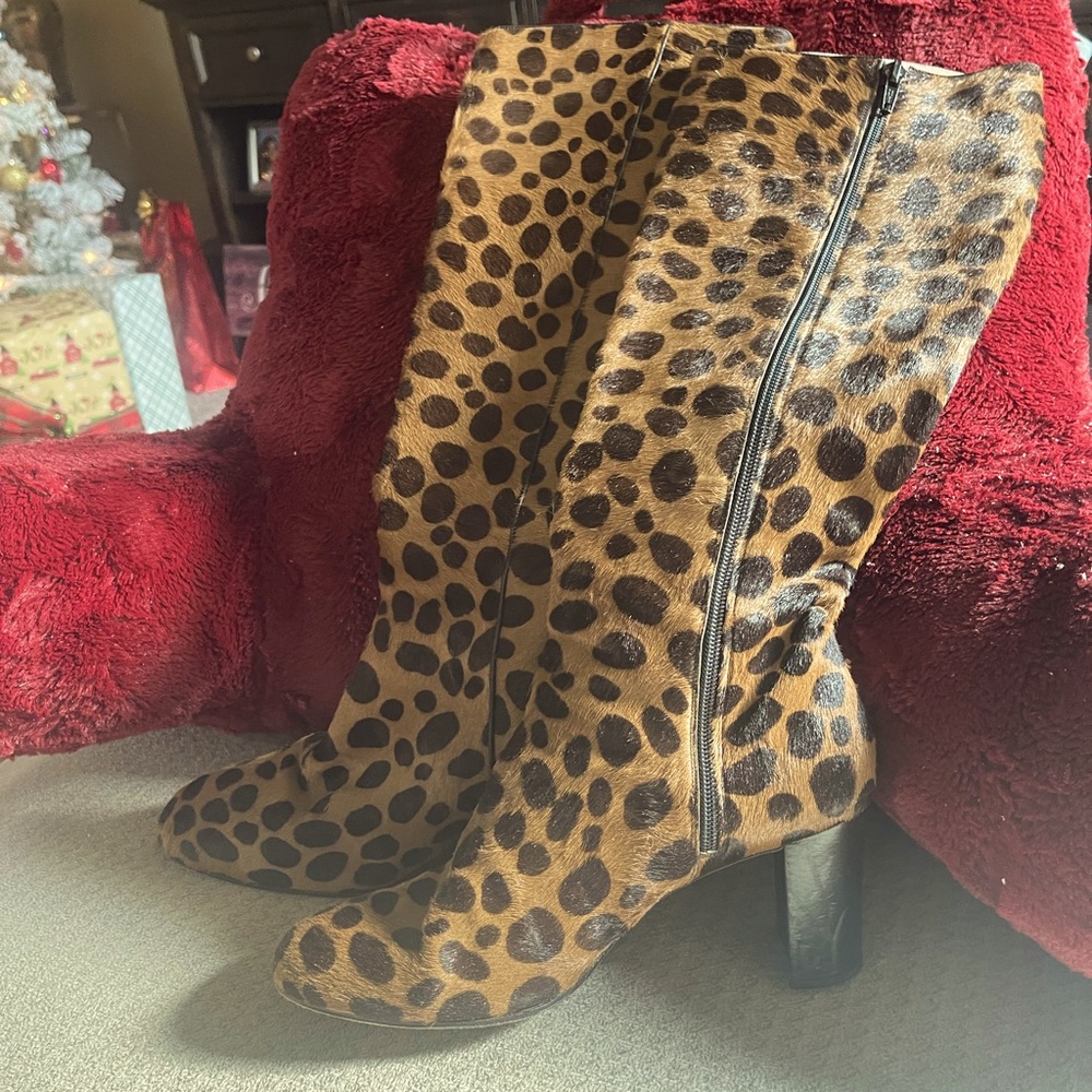 Sonia Rykiel leather leopard knee boots